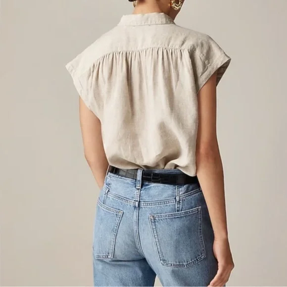 New J. Crew Light Beige Irish Linen Sleeveless Blouse - Picture 3 of 6